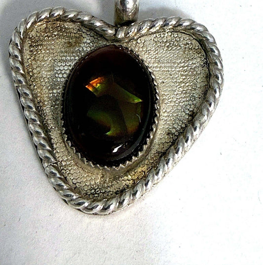 Sterling silver fire agate heart pendant, front