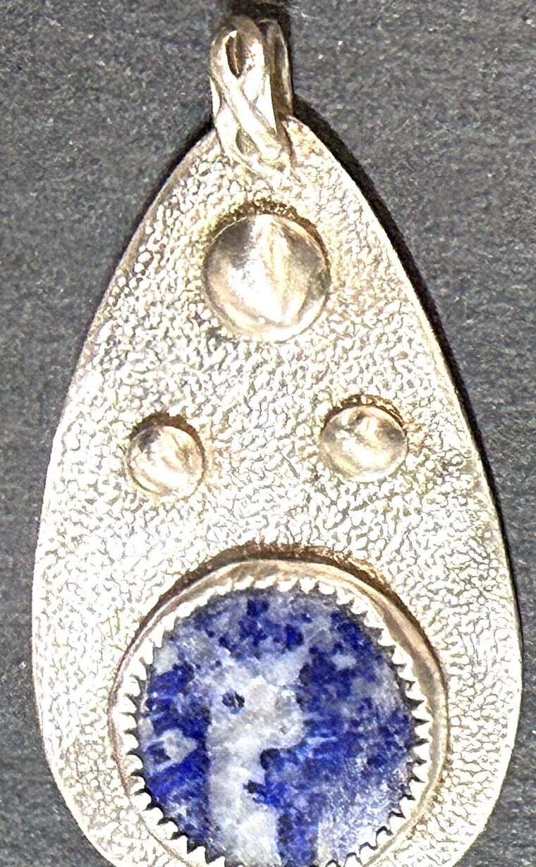 Sterling silver lapis lazuli teardrop pendant, front